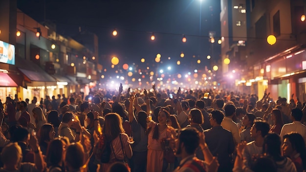 Folla di persone che celebrano la festa per strada