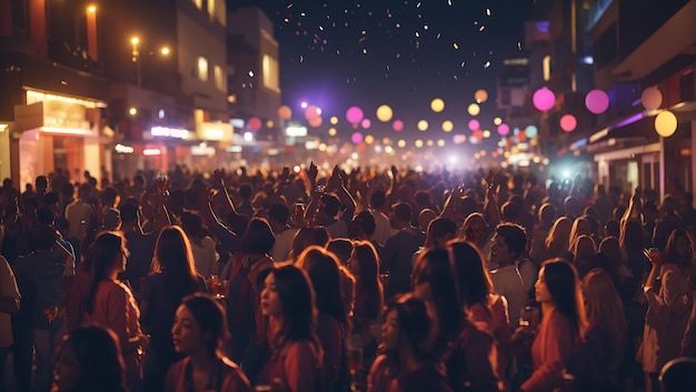 Folla di persone che celebrano la festa per strada