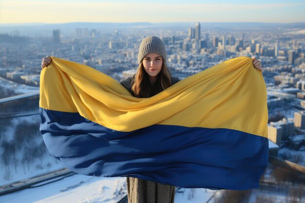 folla di persone che tengono la bandiera dell'Ucraina patriottismo