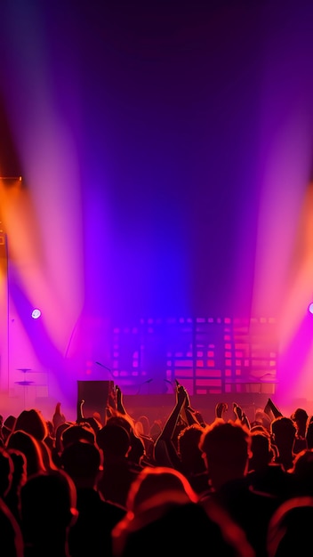 Folla di persone in un concerto musicale con luci sul palco