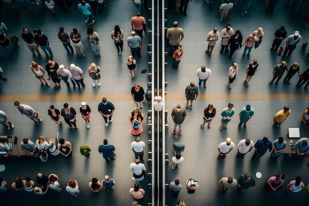 Folla di persone sulla strada vista dall'alto Rete neurale AI generata