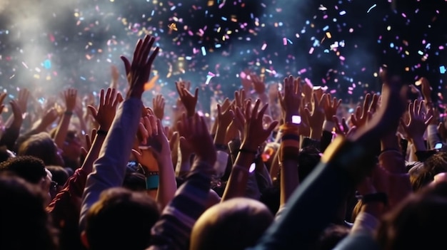 Folla energica di persone ad un concerto o a una festa Generativa AI