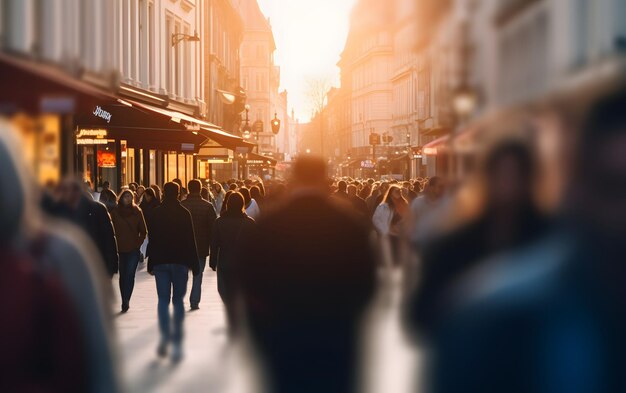 Folla folla di persone irriconoscibili in strada Folla movimento di persone che camminano su t