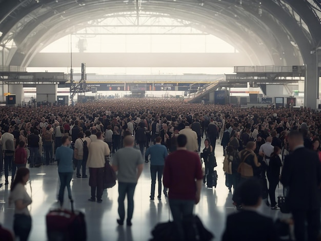 Folla sullo sfondo dell'aeroporto