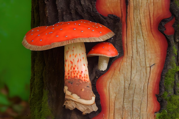 Fomitopsis pinicola è un fungo di decadimento del fusto comune su alberi di conifere e latifoglie Generative Ai