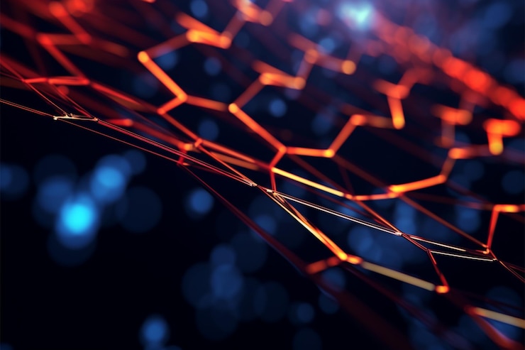 Foto fondo abstract de ciencia y tecnología con red geometrica innovadora