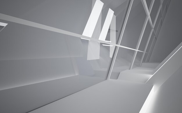 Fondo architettonico astratto liscio bianco. Illustrazione e rendering 3D