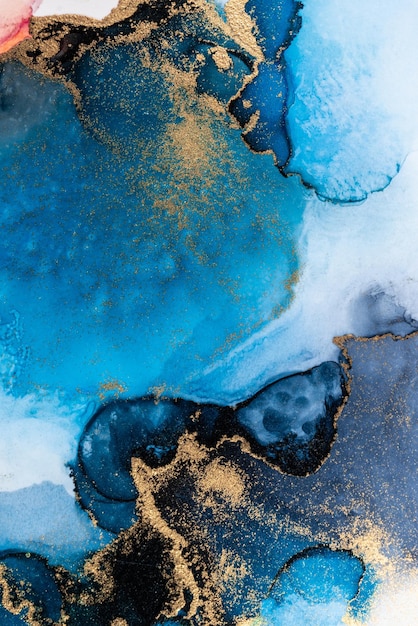 Fondo astratto blu di lusso della pittura di arte di marmo liquido dell'inchiostro su carta