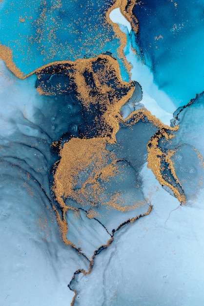 Fondo astratto blu di lusso della pittura di arte di marmo liquido dell'inchiostro su carta