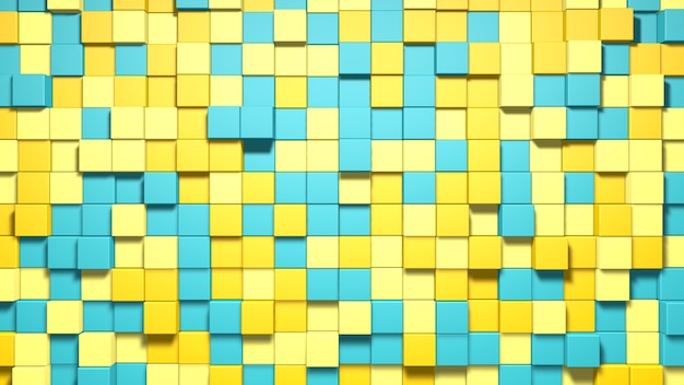 Fondo astratto blu e giallo dei cubi 3D