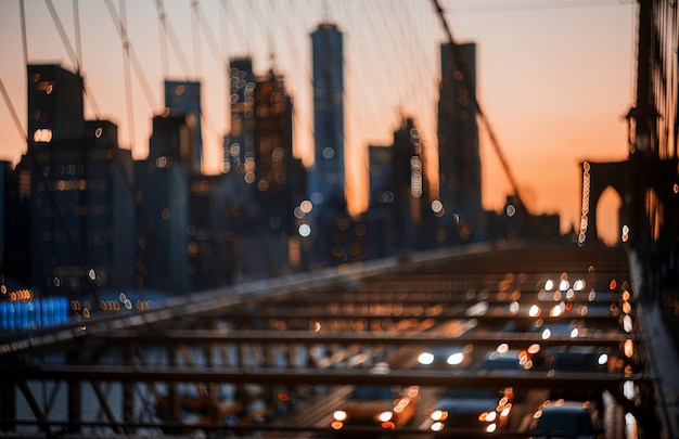 Fondo astratto defocused delle luci notturne della città di New York City