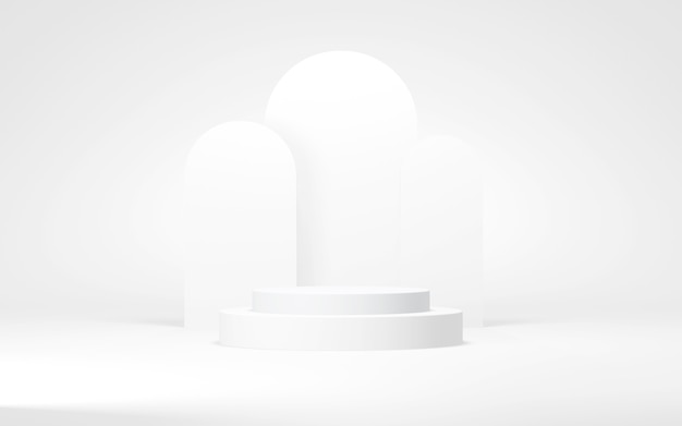 Fondo astratto del podio di colori bianchiRendering 3d di forma geometrica minima