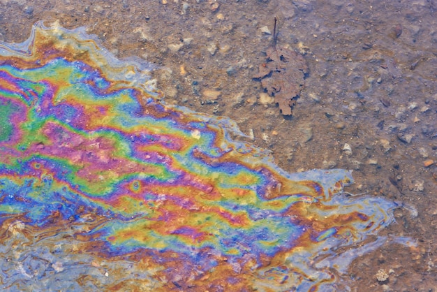 fondo astratto della benzina del punto multicolore, fuoriuscita di petrolio astratta sull'acqua