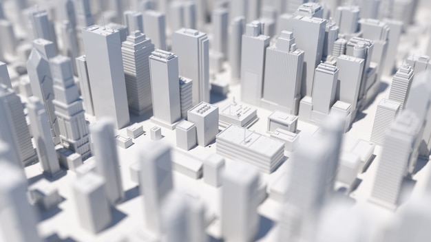 Fondo astratto della rappresentazione della città 3d con l'effetto di macro di profondità di campo