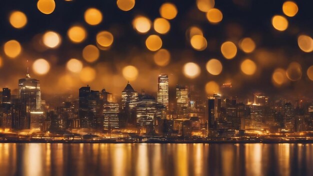 Fondo astratto di bokeh notturno dorato della città sfocata