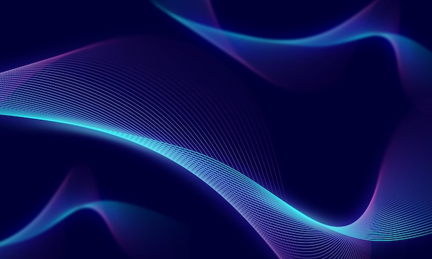 Fondo astratto di tecnologia dell'onda con luce blu regolare e flusso