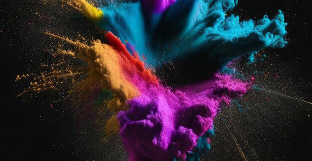 Fondo astratto variopinto della polvere di holi su fondo scuro