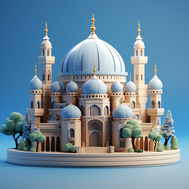 Fondo azzurro della moschea isometrica 3d