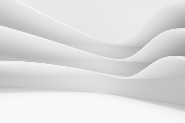 Fondo bianco astratto di architettura. rendering 3D. Carta da parati geometrica moderna. Design tecnologico futuristico