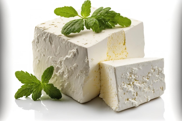 Fondo bianco del blocco del formaggio feta greco