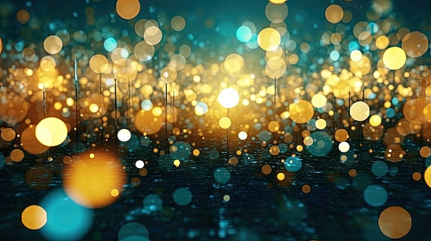 Fondo blu astratto con scintillii del bokeh e luci dorate AI generato