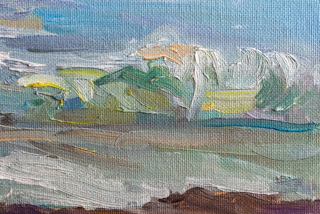 Fondo blu astratto del mare con la pittura ad olio Fondo di arte di estate