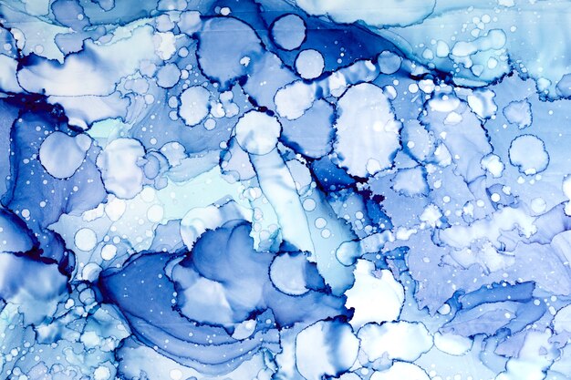 Fondo blu astratto della pittura. Bolle d'acqua gocce macchie schizzi trama pattern