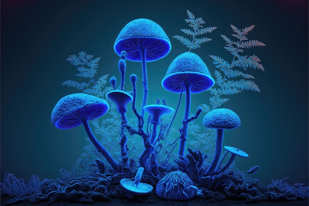 Fondo blu dei funghi