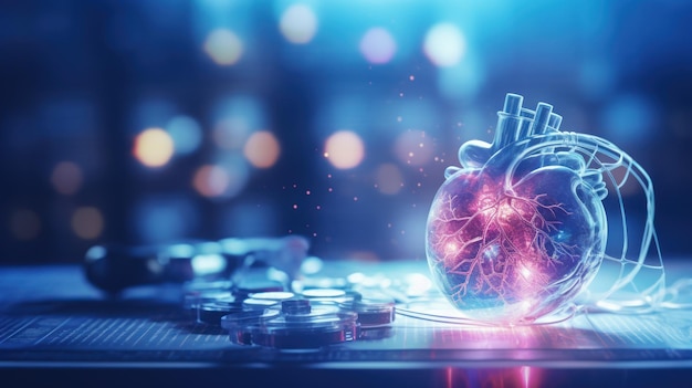 Fondo blu medico astratto con cuore