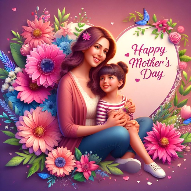 Fondo con la madre e la figlia con il fiore Felice celebrazione della festa della madre
