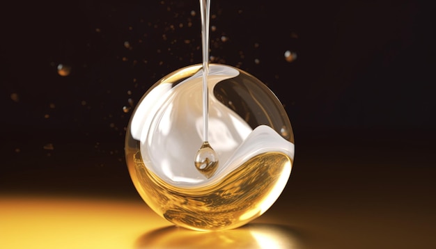 Fondo cosmetico del siero della bolla con oro e bianco