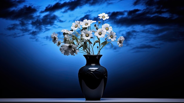 Fondo del cielo con il vaso davanti che caratterizza il concetto della siluetta dei fiori