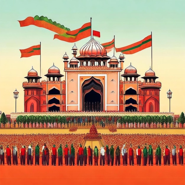 Fondo del giorno dell'indipendenza dell'India con lo schizzo del forte rosso