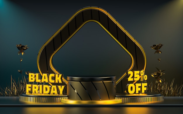 Fondo del palco del podio di sconto speciale del Black Friday per il rendering 3d della presentazione del prodotto