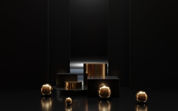 Fondo del podio nero e dorato di lusso