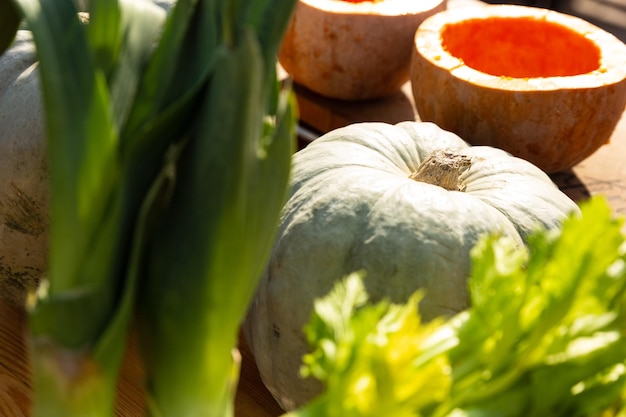 Fondo del raccolto della zucca di Halloween nell'umore autunnale scuro