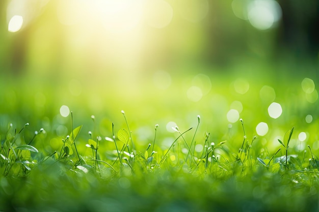 Fondo dell'erba con Bokeh vago e campo verde astratto naturale del sole con erba del prato per