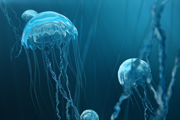 Fondo dell&#39;illustrazione 3D delle meduse