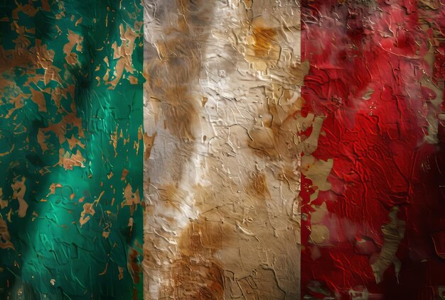 Fondo della bandiera italiana con texture vintage usurata con effetto di erosione