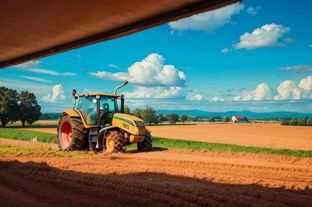 Fondo della carta da parati dell'attrezzatura agricola meccanizzata dell'attrezzatura della terra arabile del trattore pesante dell'azienda agricola