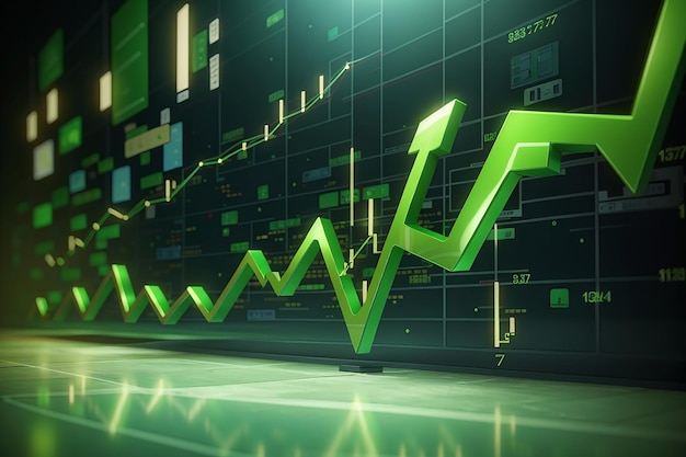 Fondo della freccia verde di crescita del mercato della quota di affari