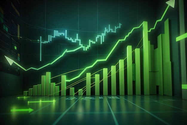 Fondo della freccia verde di crescita del mercato della quota di affari