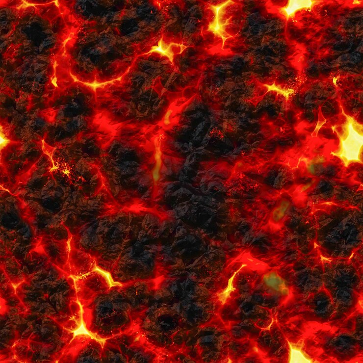 Fondo della struttura del magma fuso Eruzione lavica del vulcano Rendering 3D