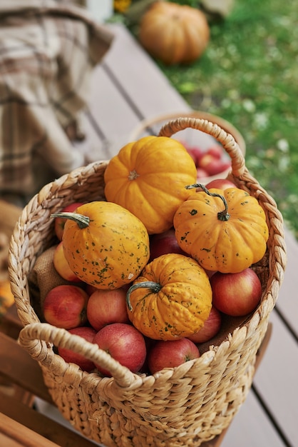 Fondo della terrazza del raccolto autunnale. Halloween. Nazione. Zucche e fiori. Casa per le vacanze. giorno del Ringraziamento