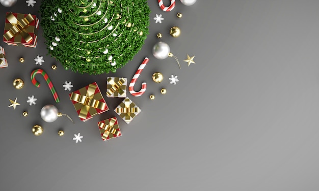 Fondo di Buon Natale nel topview con lo spazio della copia, rappresentazione 3d.