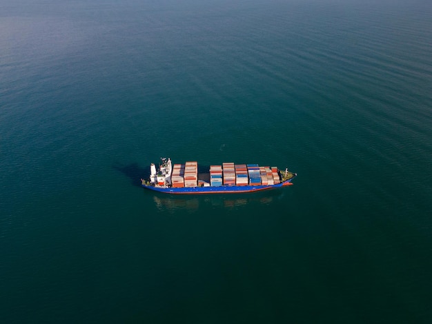 Fondo di concetto di spedizione o trasporto della nave portacontainer di vista aerea