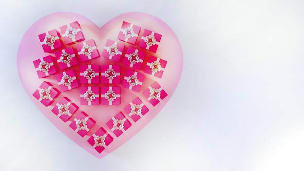 Fondo di concetto presente di san valentino con scatole regalo rosa sull'icona del focolare rosa.