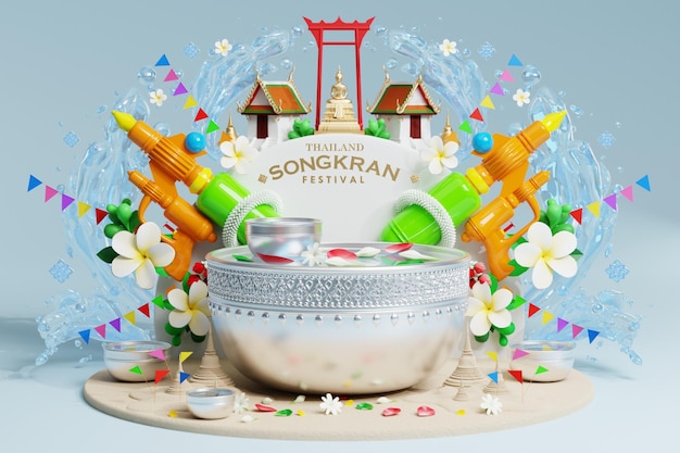 Fondo di festival di Songkran 3d nel festival dell'acqua della Tailandia