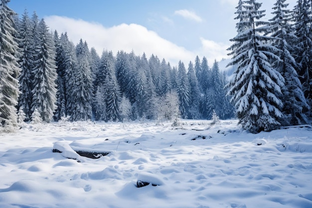 Fondo di foresta innevata