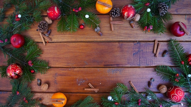 Fondo di legno di Natale con decorazione di Natale
